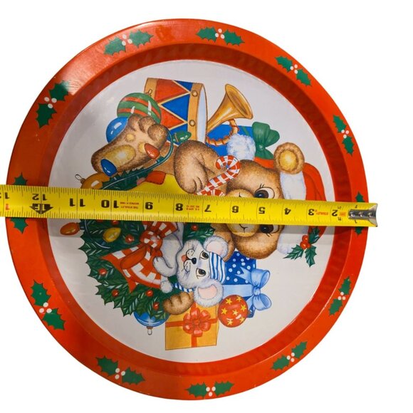 Retro Christmas tin tray set Teddy bear anthropomorphic Holiday serving platter - Picture 9 of 10